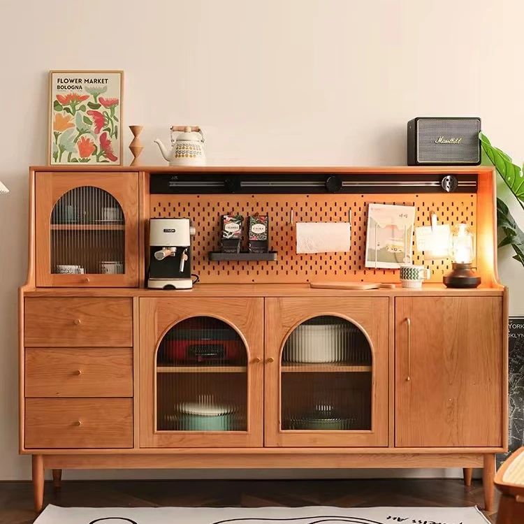 【饭饭餐边柜客厅】樱桃木饭饭餐边柜北欧边柜实木茶水柜靠墙餐边柜