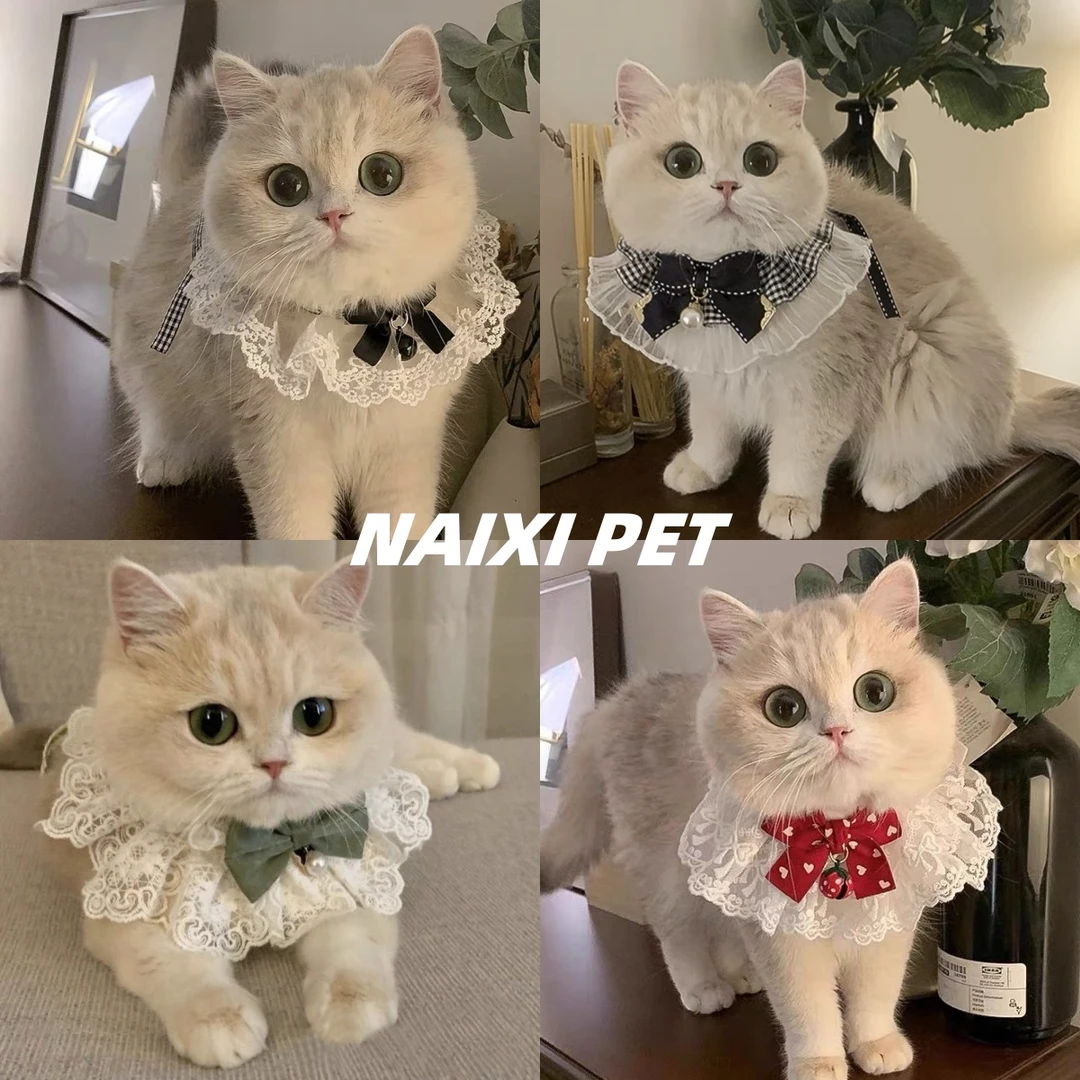 猫咪围兜狗狗项链项圈领结口水巾花边围脖宫廷风公主配饰蓝金渐层