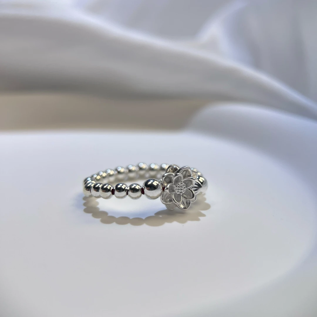 足银戒指 正品999纯银莲花戒指女新款小众轻奢设计高级感食指