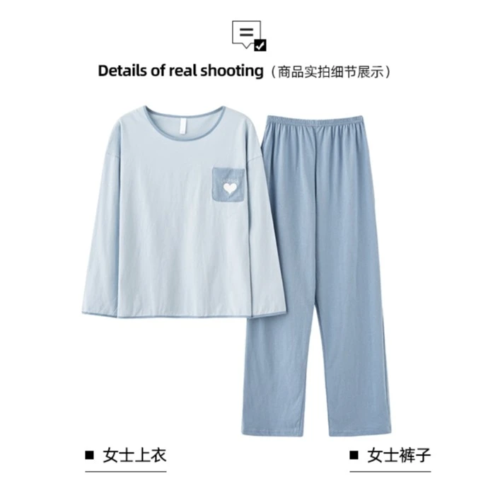 顶瓜瓜女士睡衣套装100%棉宽松成人春秋夏季休闲长袖纯全棉家居服