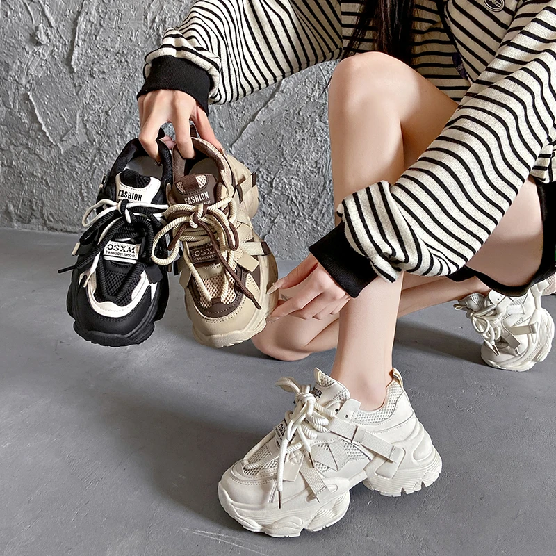 雅漾品牌老爹鞋女2024春季爆款增高百搭厚底学生运动休闲女鞋