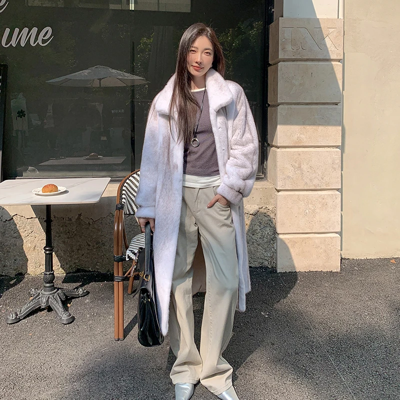 进口十字貂皮大衣女整貂长款立翻领显瘦水貂皮草外套灯笼袖年轻冬