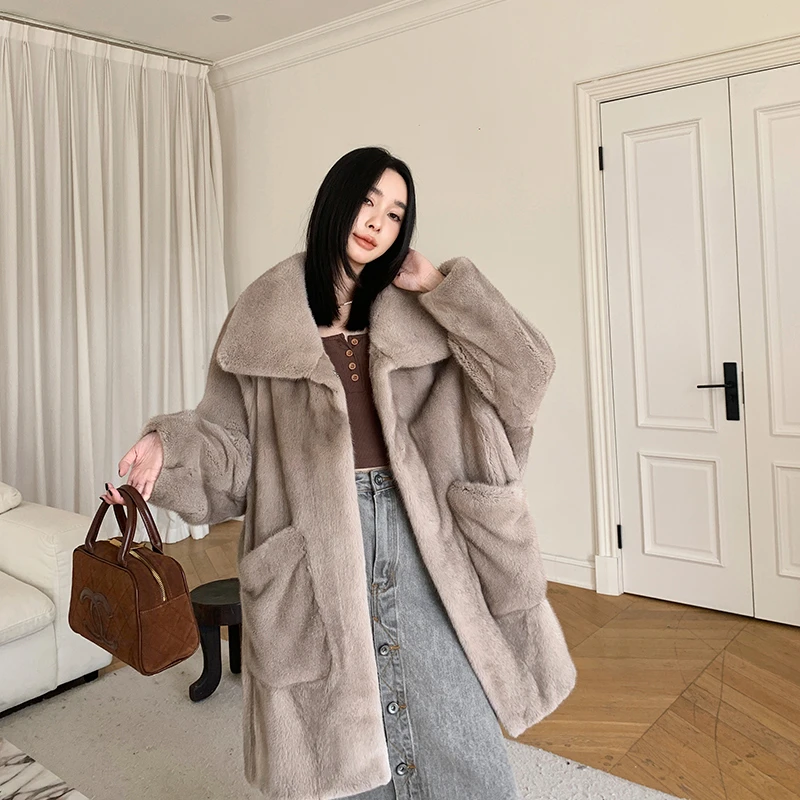 宽松进口貂皮大衣女中长款整貂大翻领休闲减龄水貂皮草外套2025新