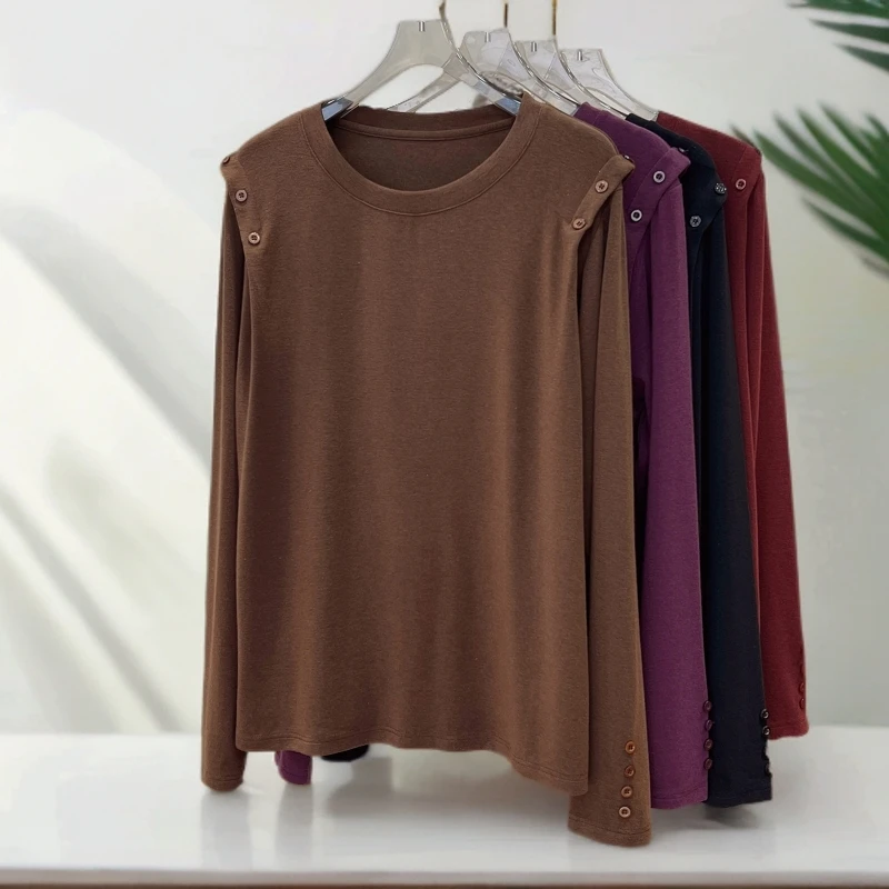 必魅-2024秋季大码设计感气质长袖T恤时尚百搭圆领上衣3187潮