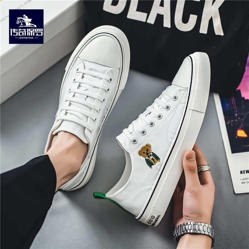 传奇保罗帆布鞋男夏季透气2024新款百搭休闲冰丝男鞋低帮小白板鞋