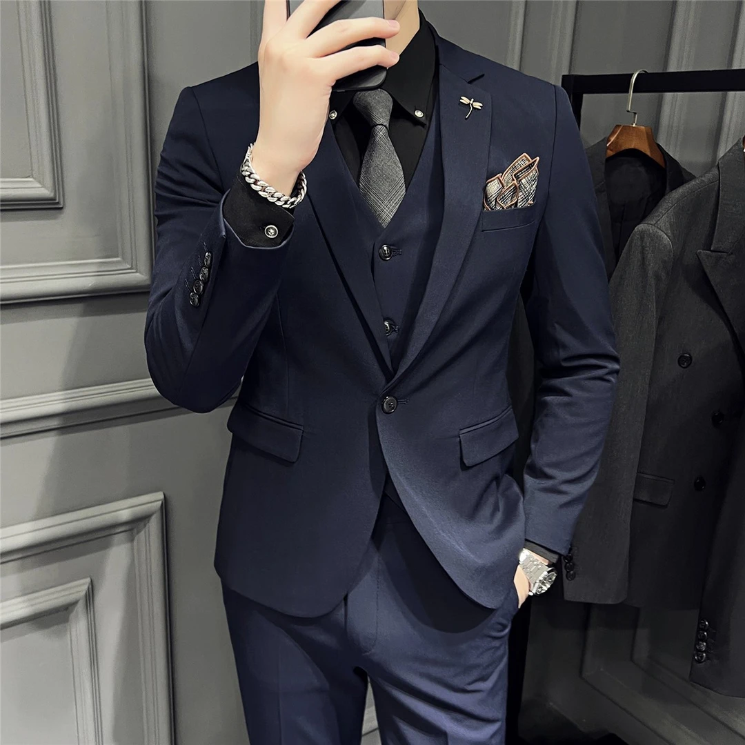 新郎西服套装男士三件套结婚礼服休闲正装帅气小西装韩版修身英伦