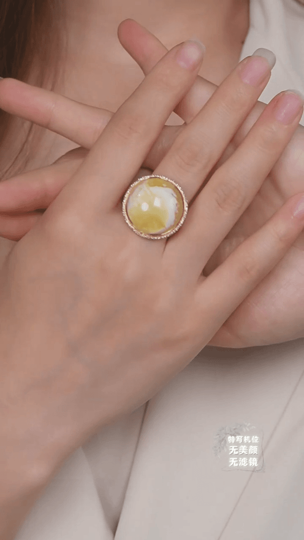 【闪购商品】蜜蜡戒指18K金镶嵌80【裸石20.5*9.7】