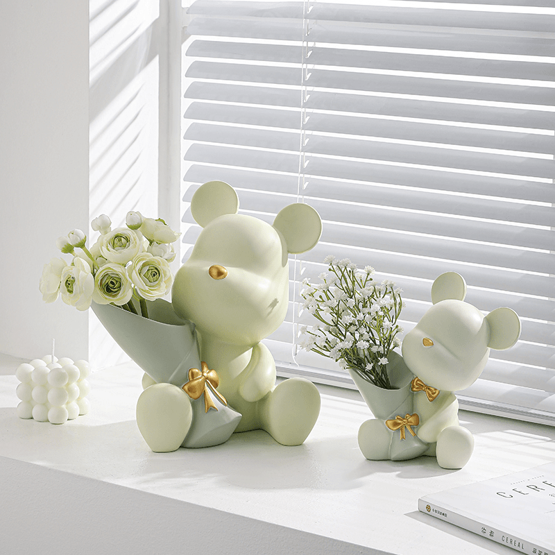 创意捧花暴力熊客厅摆件家居玄关电视柜桌面装饰品乔迁新居小礼物