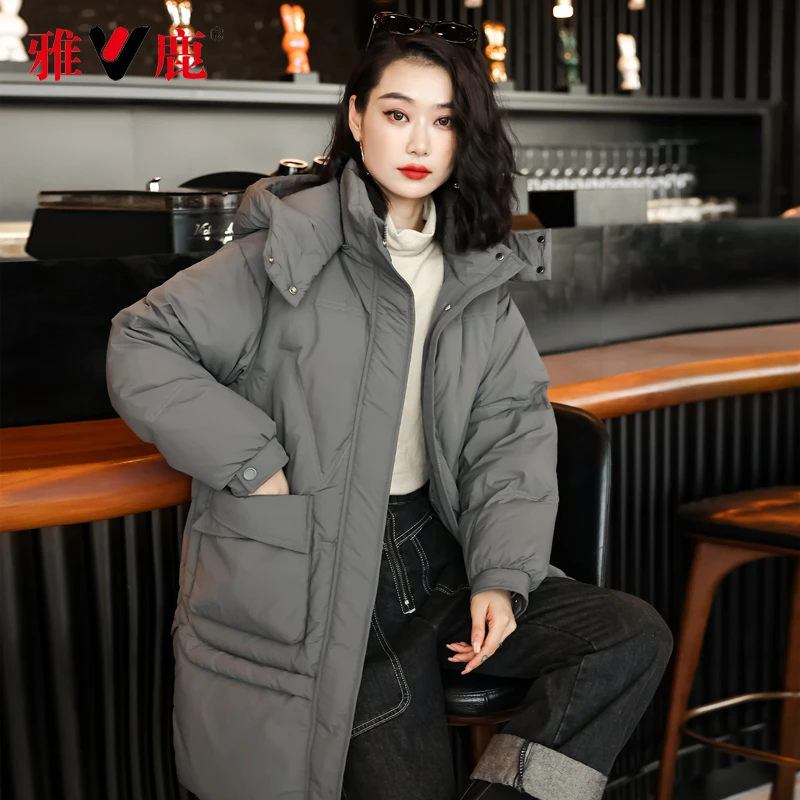 雅鹿新款加厚冬季羽绒服女中长款休闲宽松时尚保暖百搭外套潮流