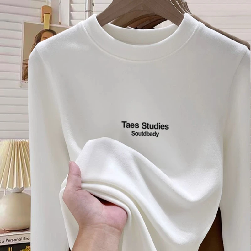 德绒正肩磨毛长袖t恤女装上衣时尚百搭简约加厚内搭打底衫秋冬季