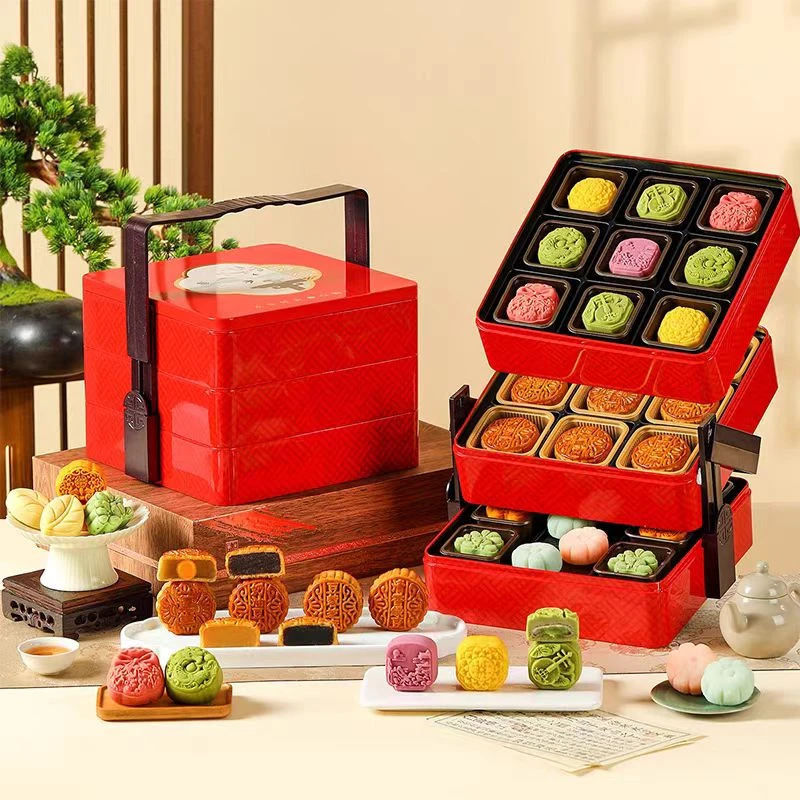 【保质期至24-12-5】悠享时三层食匣（月饼）礼盒1.388kg（两款随机发）