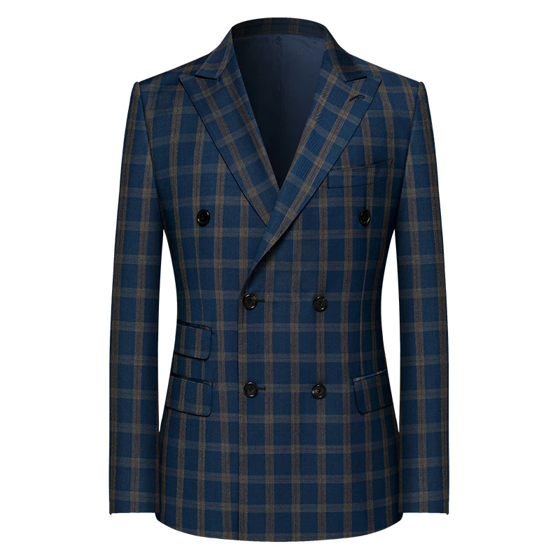 Z本派男士「苏格兰格纹【单】双排扣戗驳领单西」格子修身西装外套