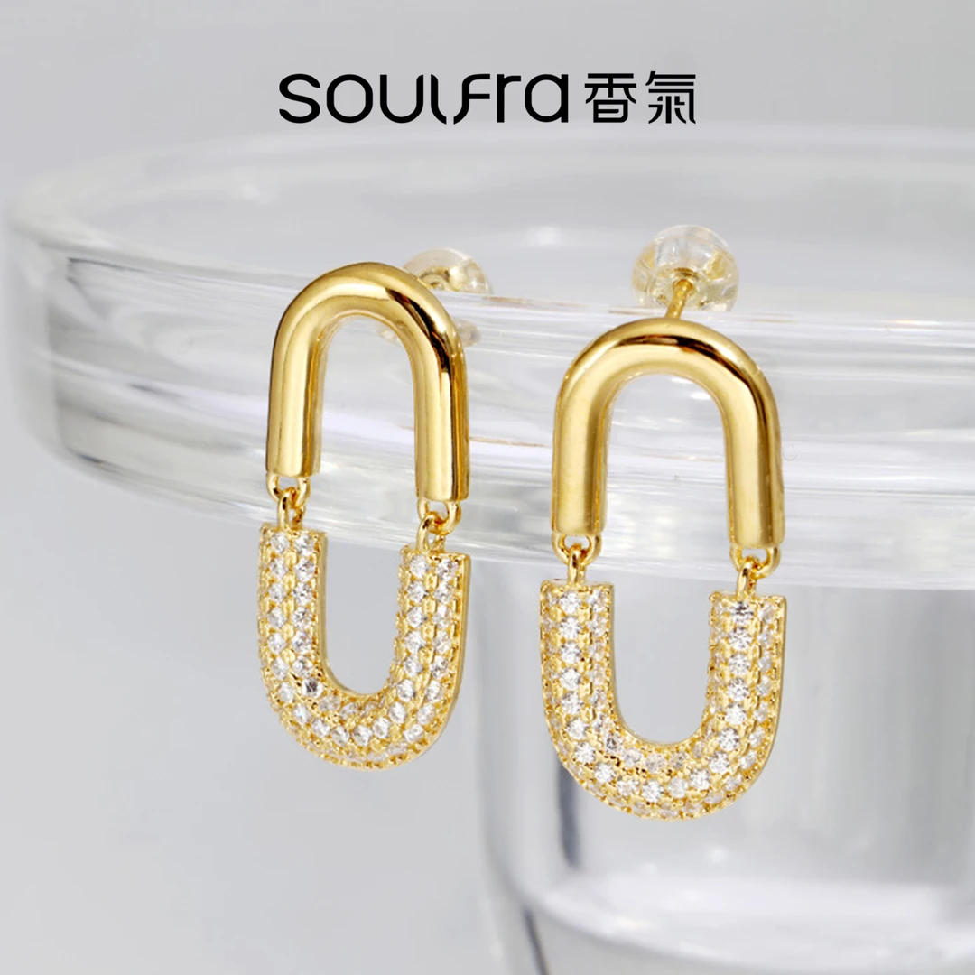 925银耳饰 【折叠】气质轻奢灵动百搭时尚复古纯银法式简约精致镶嵌