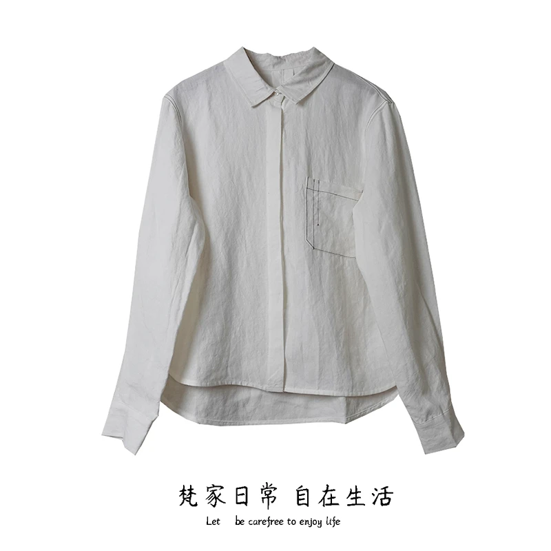 霁云2024年春秋季新品女装水果酵素洗盐缩砂洗长袖白衬衫休闲宽松