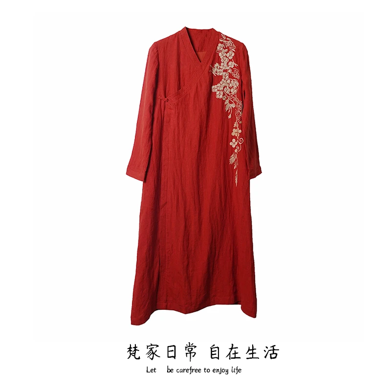 春秋装女士新款酒红色新中式连衣裙重工刺绣敬酒服国风长裙子
