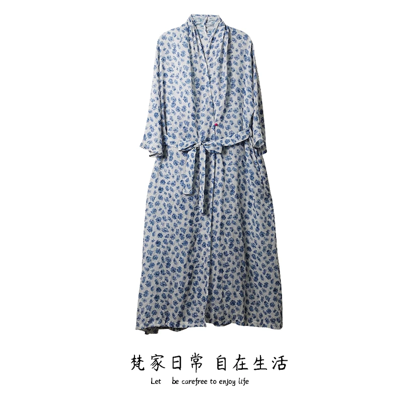 女士夏季春秋装新品轻薄透气印花新中式连衣裙小碎花长裙复古风