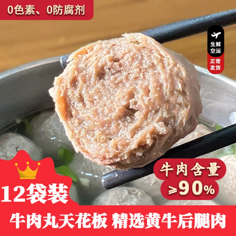 潮品德【十二袋精选黄牛后腿肉】好劲道新鲜爆汁煲汤正宗手工牛肉丸