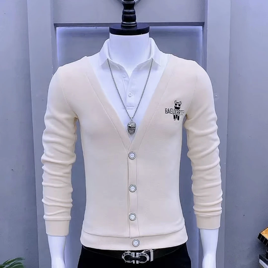 新款男士时尚修身显瘦百搭洋气男装假两件卫衣时尚修身显瘦百搭潮