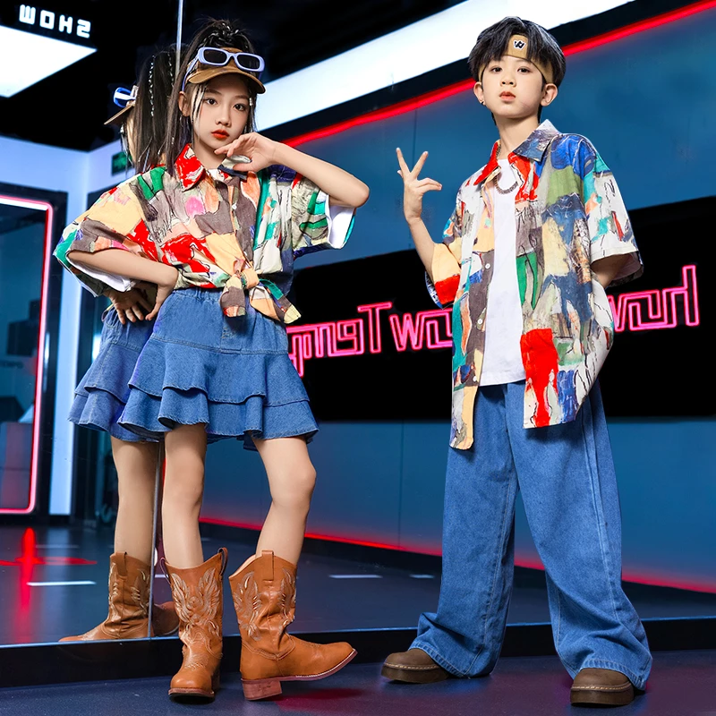少儿街舞演出服套装宽松嘻哈hiphop儿童爵士舞蹈表演男童潮服夏季