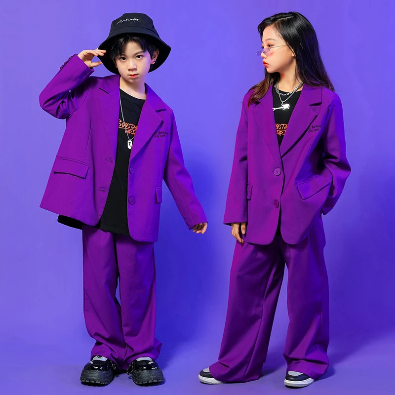 C41儿童街舞嘻哈潮服西服套装男童hiphop架子鼓演出服女童走秀服