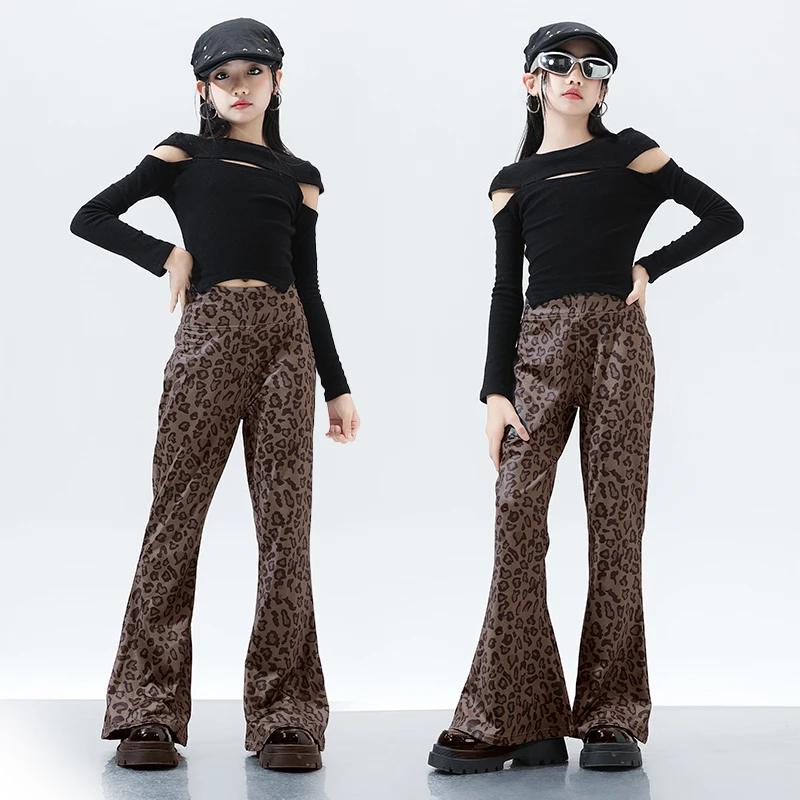 女童爵士舞服装秋冬女团舞蹈演出服儿童炸街豹纹裤模特走秀套装潮