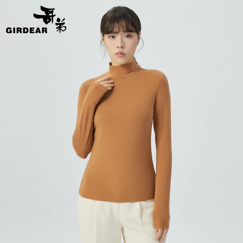 烟管领套头保暖T恤长袖百搭时尚纯色气质秋冬短款1300536哥弟t恤