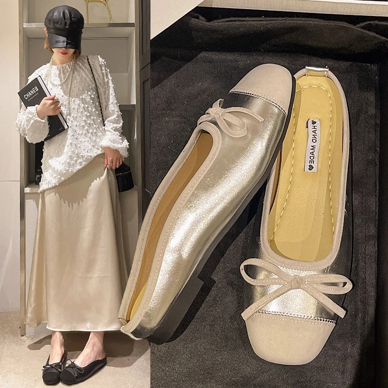 2024年法式懒人鞋拼色小香风蝴蝶结半拖鞋女夏外穿懒人包头凉拖女