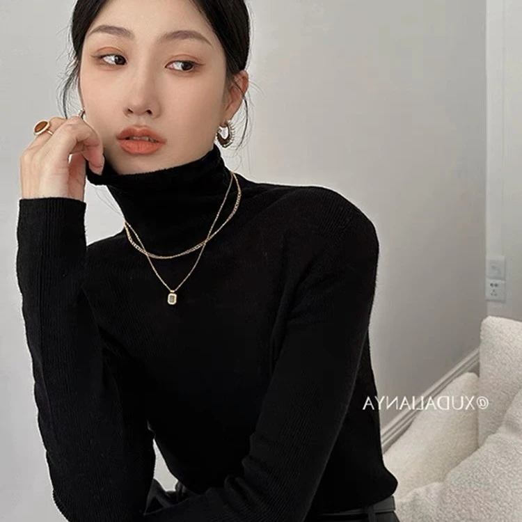 【福利款卖完没了】黑色内搭长袖修身显瘦打底上衣女冬针织高领毛衣