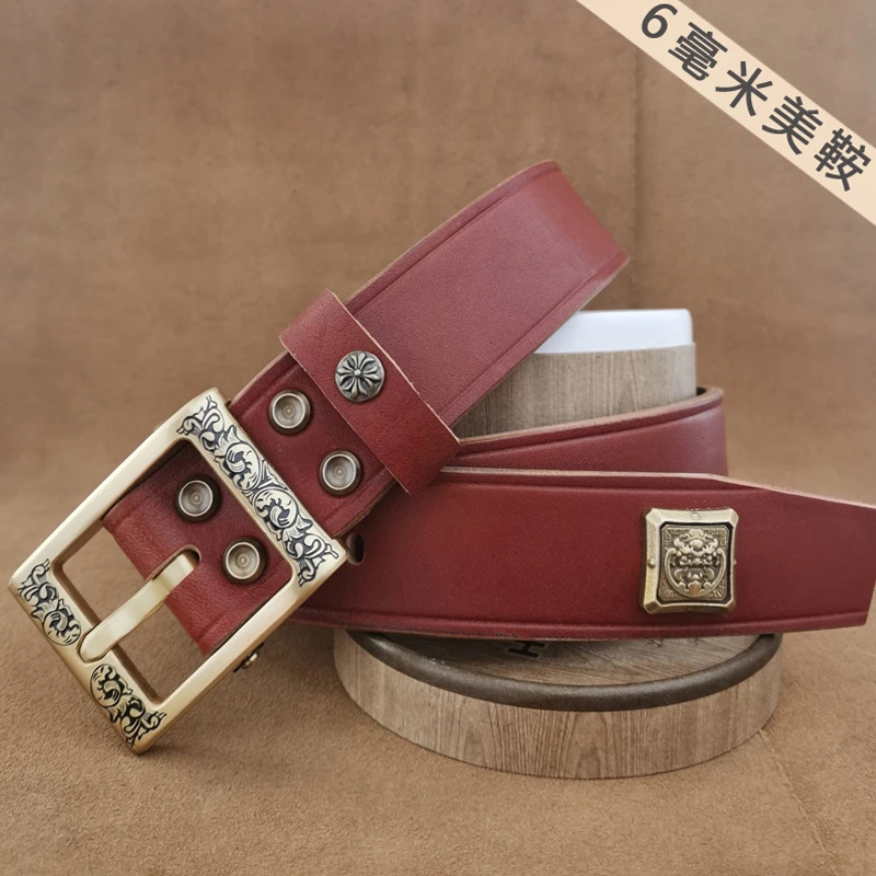 美洲鞍革加厚头层牛皮（单层实心）手工男士皮带（铜扣）真皮休闲