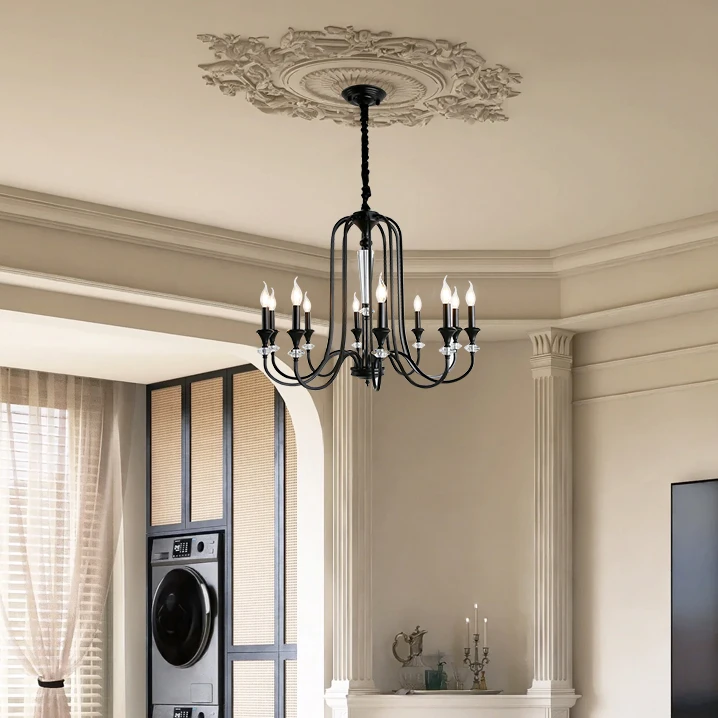 黑色简约法式中古南洋风吊灯客厅餐厅美式复古蜡烛简约黑色灯具