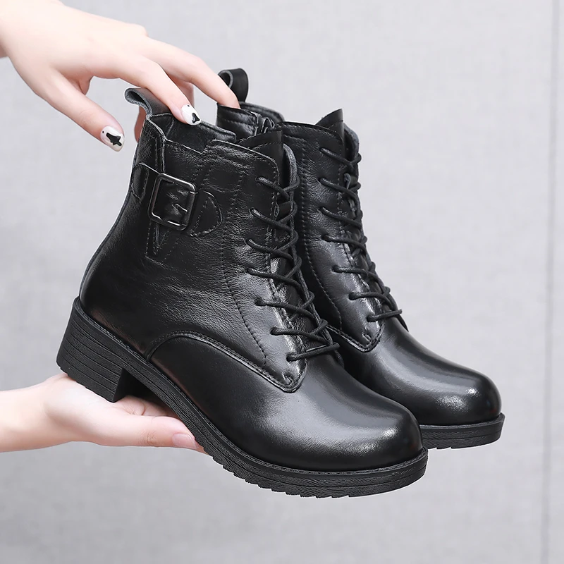 TianYiMEI/添艺美秋冬新款马丁靴软底软面增高加绒英伦风圆头女鞋
