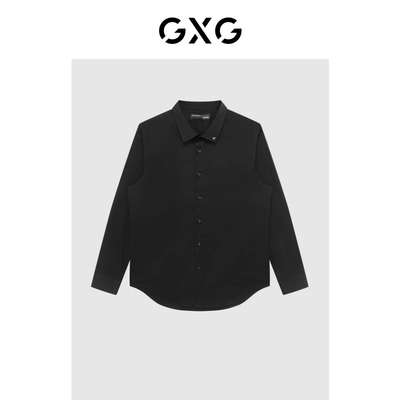 GXG男装 商场同款黑色免烫翻领长袖衬衫 22年秋季新品#GD1030637G