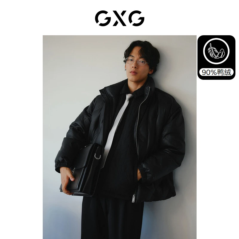 GXG男装蛋白pu皮面包服字母压印立领羽绒服23冬新品#GED1D2531914