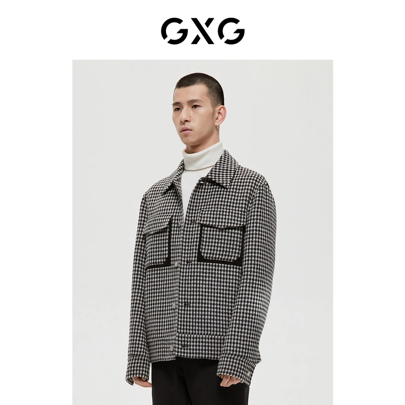 GXG男装 经典黑白格短大衣 冬季新品#GD1061196K