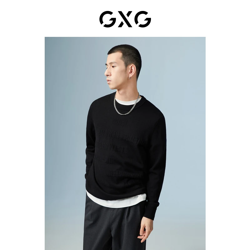 GXG男装 男士休闲时尚简约秋冬黑色圆领毛衫常规 秋季#GD1200852H