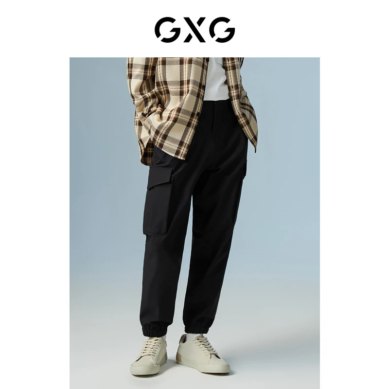 GXG男装 宽松休闲休闲裤男士黑色收口工装长裤 秋季#GD1020840H