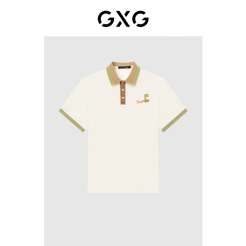 GXG零压POLO 夏撞色领口绣花休闲情侣短袖Polo衫男#GHE1240152C