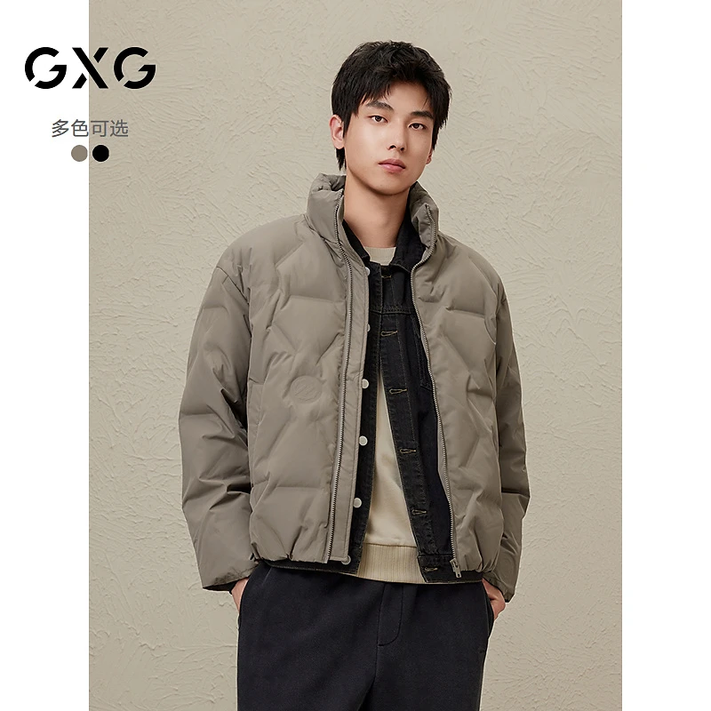 GXG男装秋冬休闲压印立领保暖无缝压胶羽绒服外套男#G24DY24001