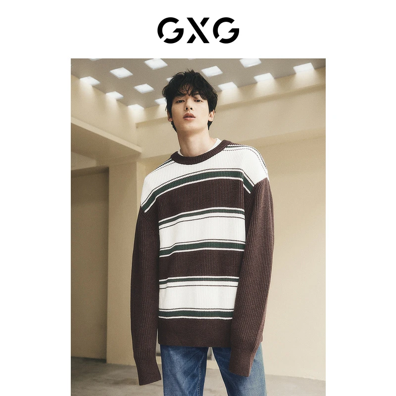 GXG男装 城市回溯撞色条纹圆领针织衫毛衣23秋季新品#GED12025263