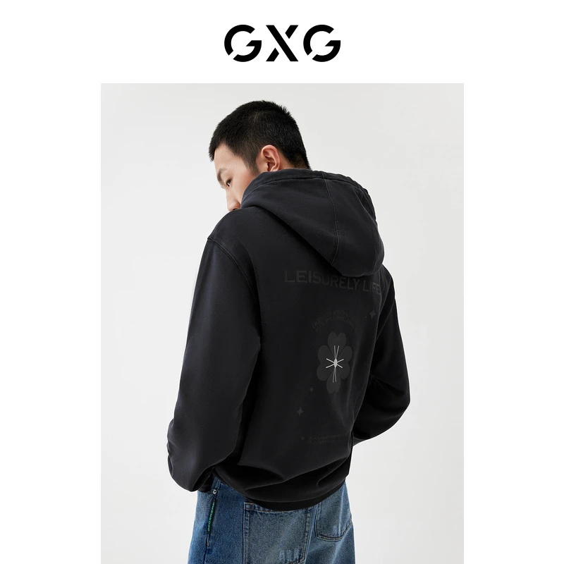GXG男装 印花休闲套头户外上衣防风潮流长袖连帽卫衣#GD1310070L