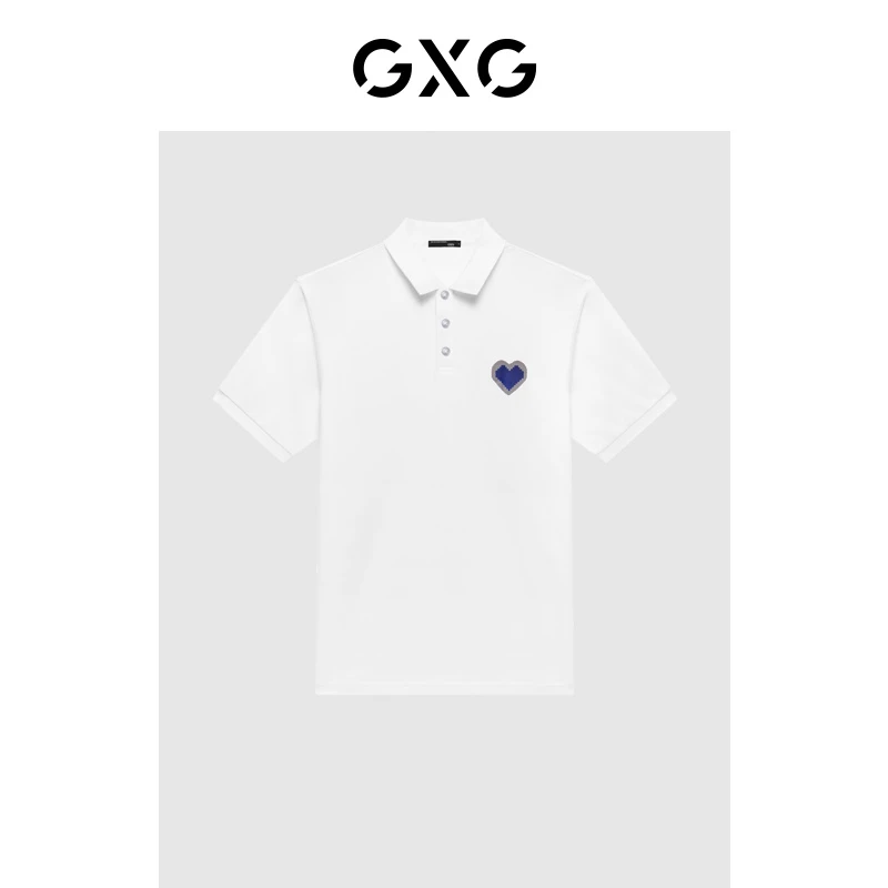 GXG零压POLO 夏白色爱心印花情侣短袖Polo衫男休闲#GHE1240144C