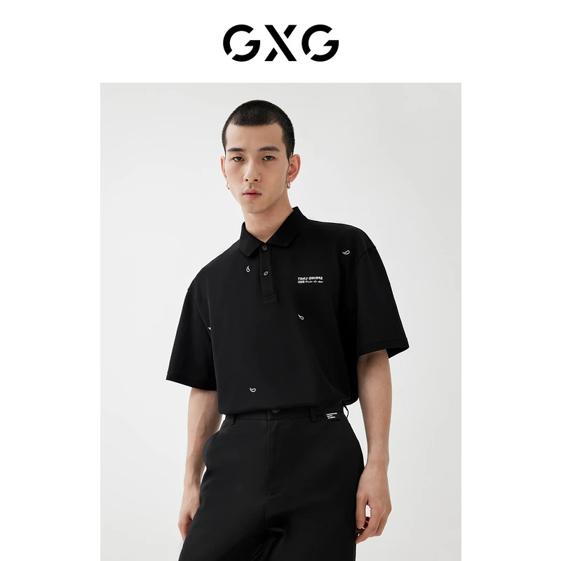 GXG零压POLO春季新品商场同款短袖印花黑色polo衫休闲#GD1240175C