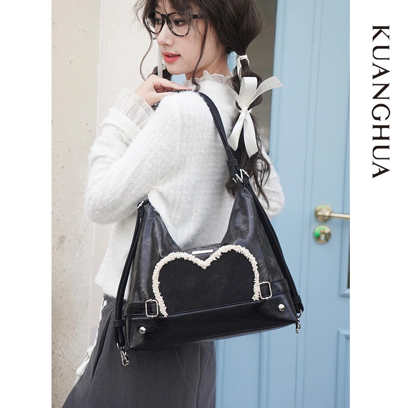 哐花2024新款大容量高级感托特包斜挎包通勤复古甜酷一包三用甜妹