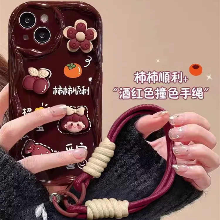 vivox100手机壳x90酒红奶油纹新年款x80x50可爱X60时尚手绳x23x27
