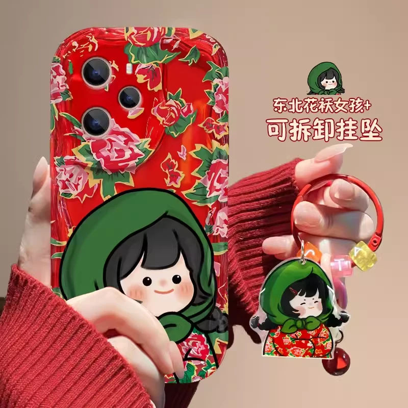 小米civi3手机壳14东北大花情侣12x12spro红色奶油纹10s潮挂坠13