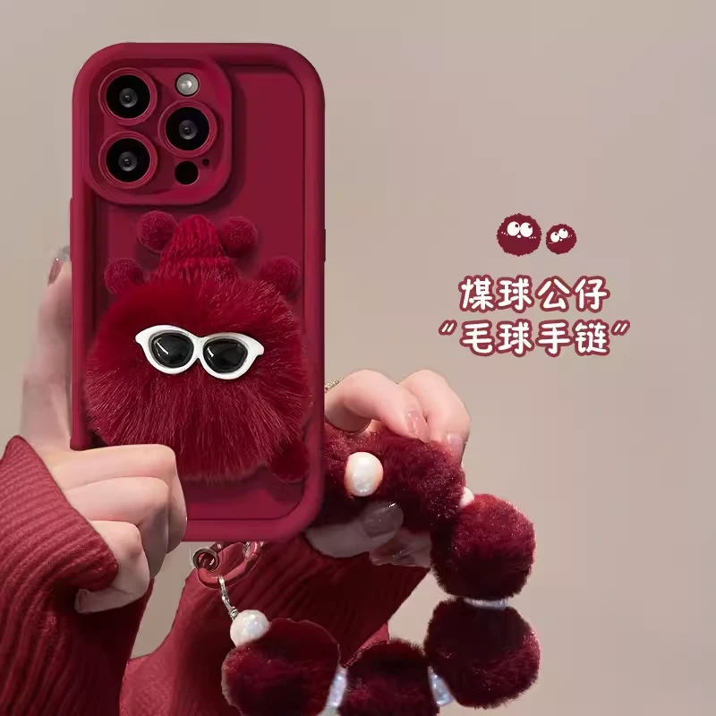 vivoy53s手机壳y52t毛绒公仔支架Y10珍珠毛球链条y33S龙年新款Y5S