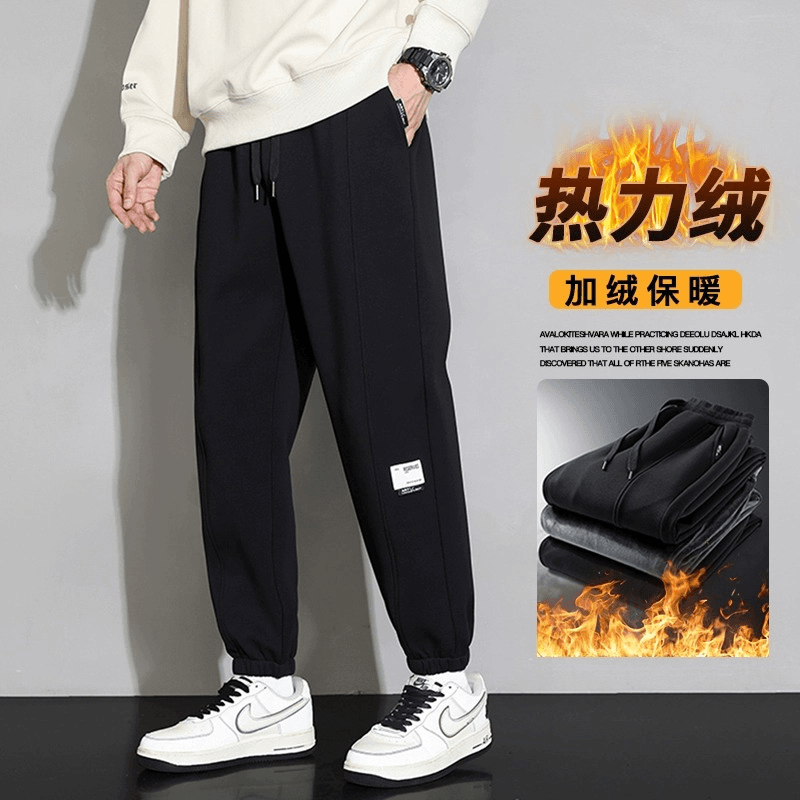 加绒休闲裤男秋冬新款宽松束脚运动裤子男生冬季加厚保暖重磅卫裤