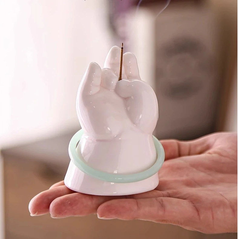 小胖佛手线香插陶瓷香薰炉禅意茶道桌面摆件线香座香道装饰插香器