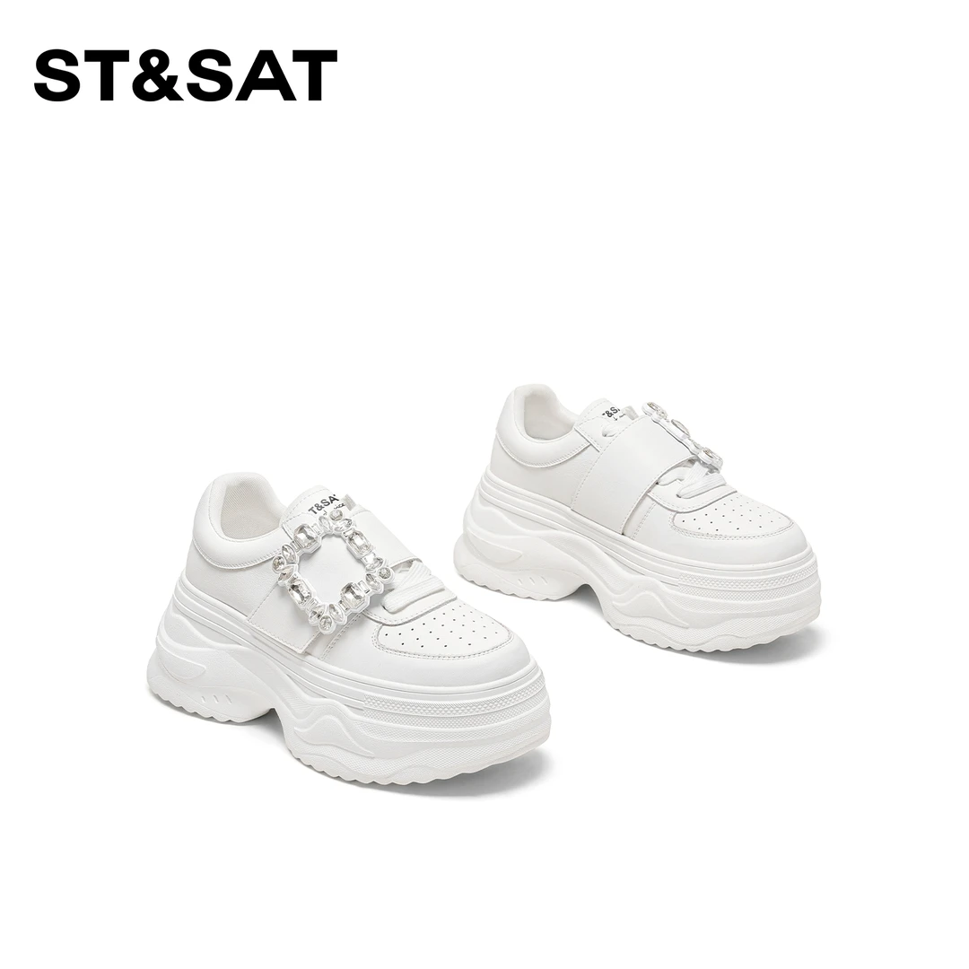 St&Sat/星期六时尚休闲鞋女2024年新款简约风厚底增高圆头休闲鞋