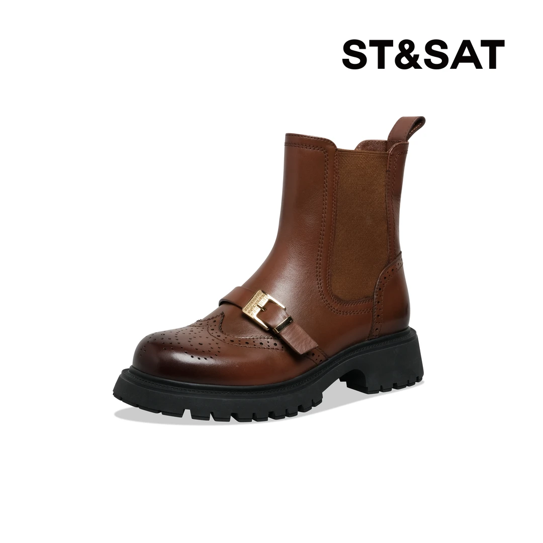 星期六时尚经典复古休闲布洛克时装靴百搭女士切尔西靴SS34116Q69